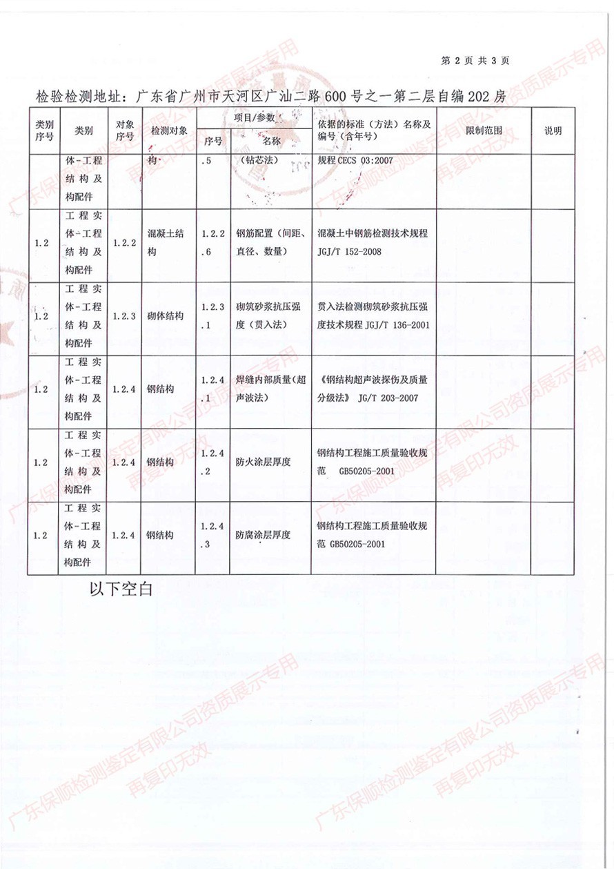 保順檢測(cè)鑒定CMA計(jì)量認(rèn)證證書(shū)附表