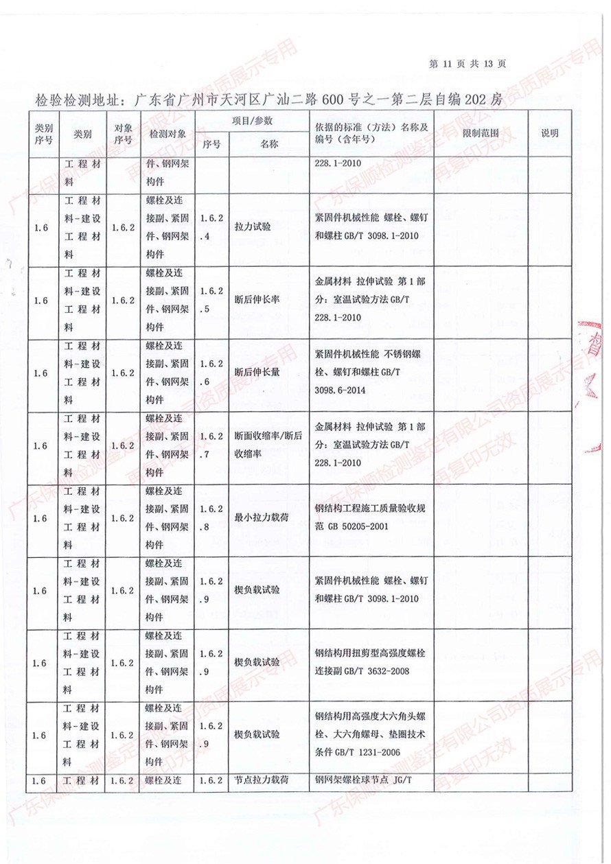 保順檢測(cè)鑒定CMA計(jì)量認(rèn)證證書(shū)附表